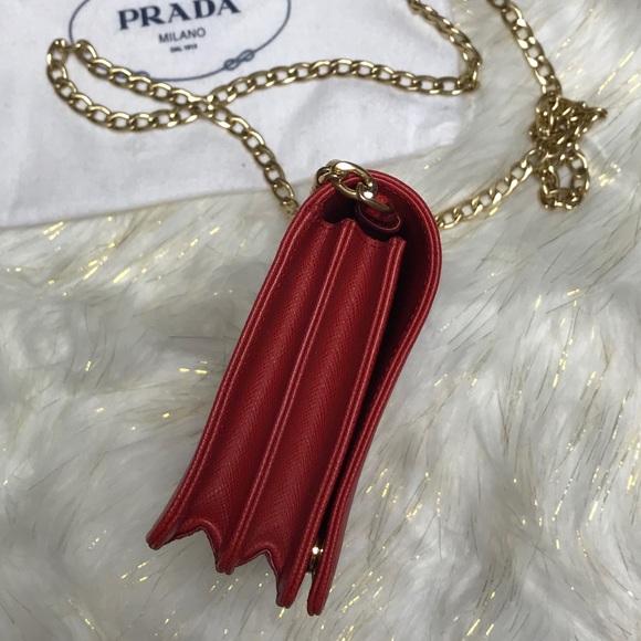 Prada Luxe Saffiano Leather Chain Wallet Red - Picture 3 of 8